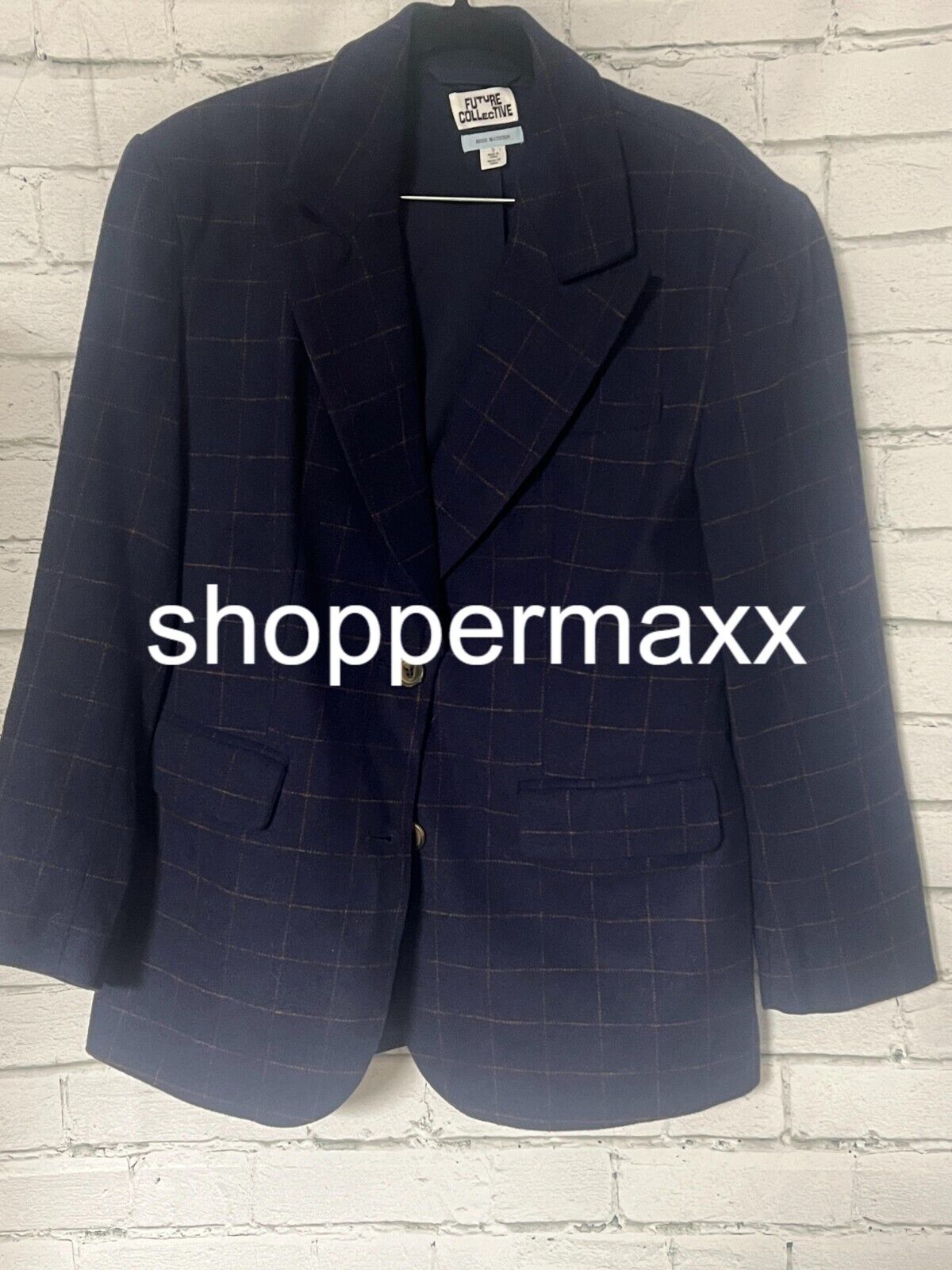 Women's Long Sleeve Prep Check Blazer - Future Collective, Navy Blue, Large