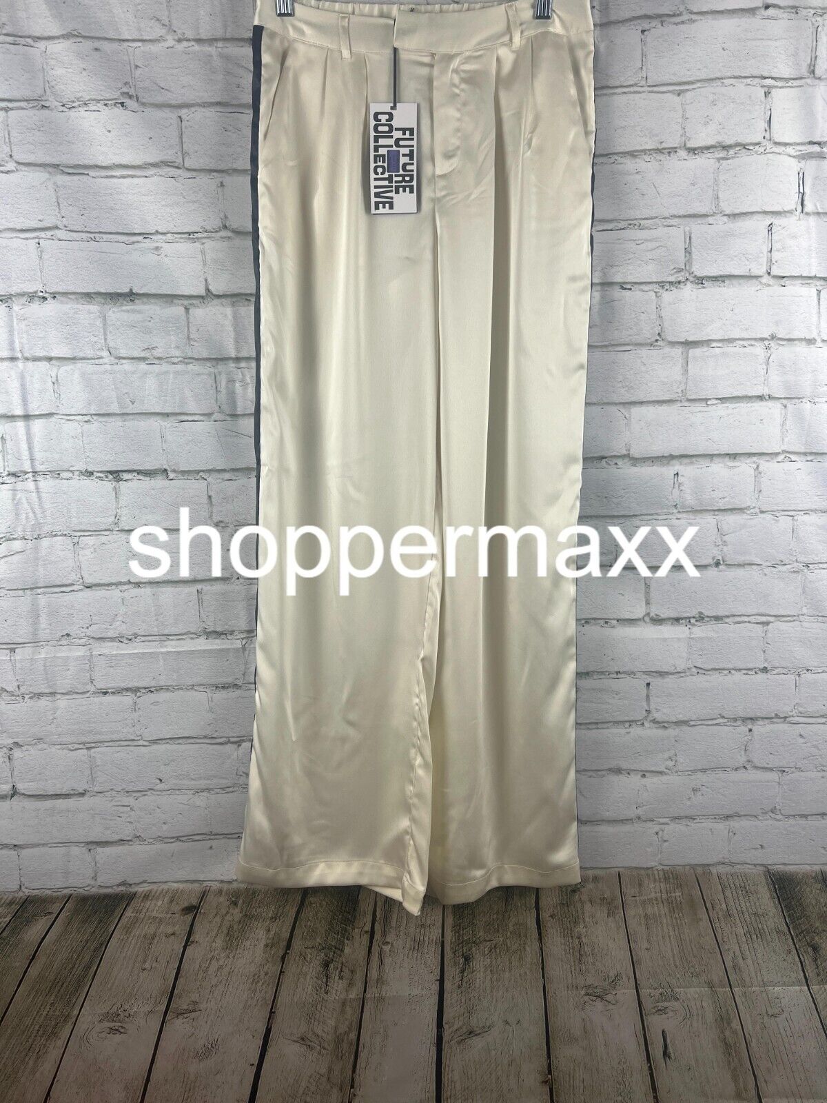 Women' Wide Leg Trousers- Future Collective w/ Kahlana Barfield, Brown Cream, XS