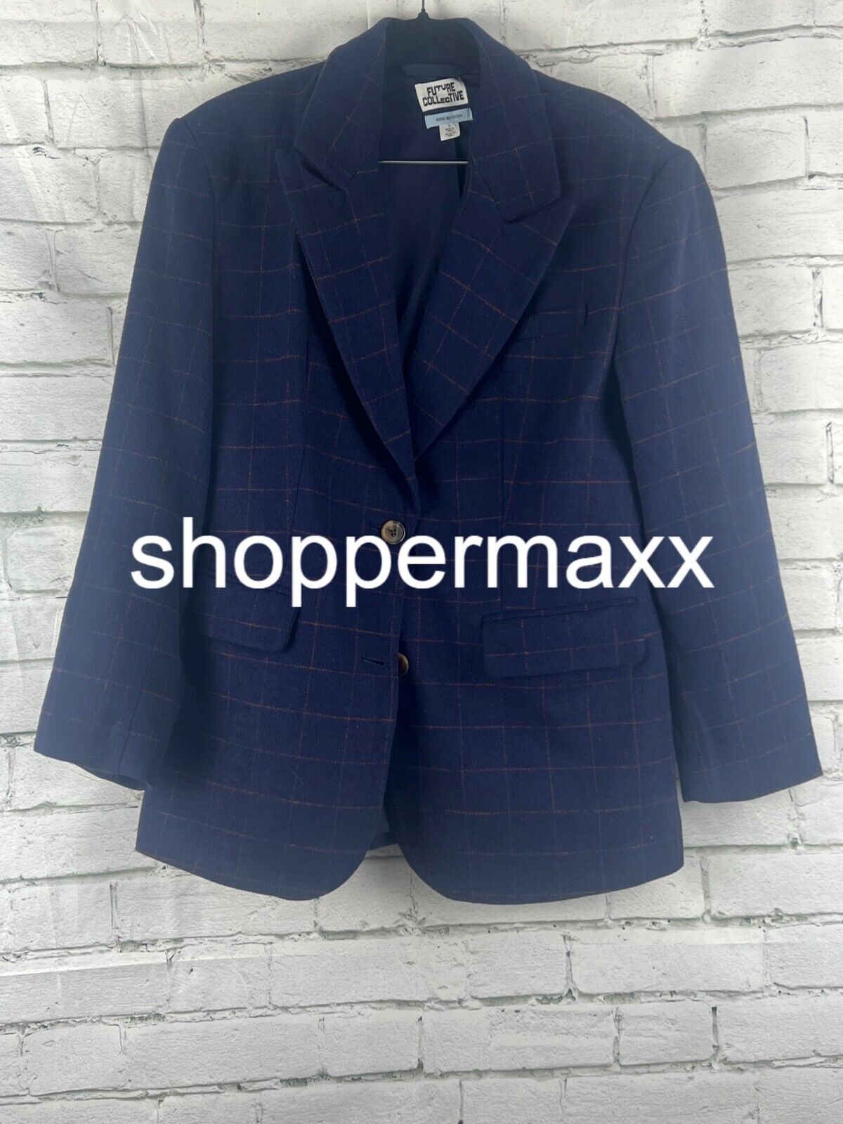 Women's Long Sleeve Prep Check Blazer - Future Collective, Navy Blue, Large