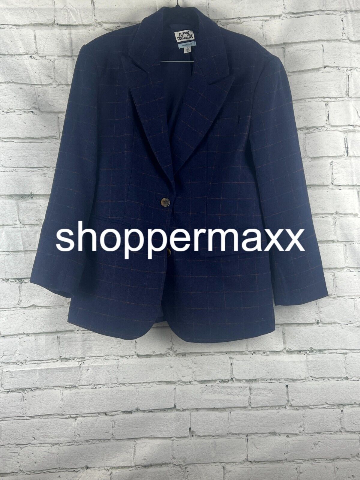 Women's Long Sleeve Prep Check Blazer - Future Collective, Navy Blue, Large
