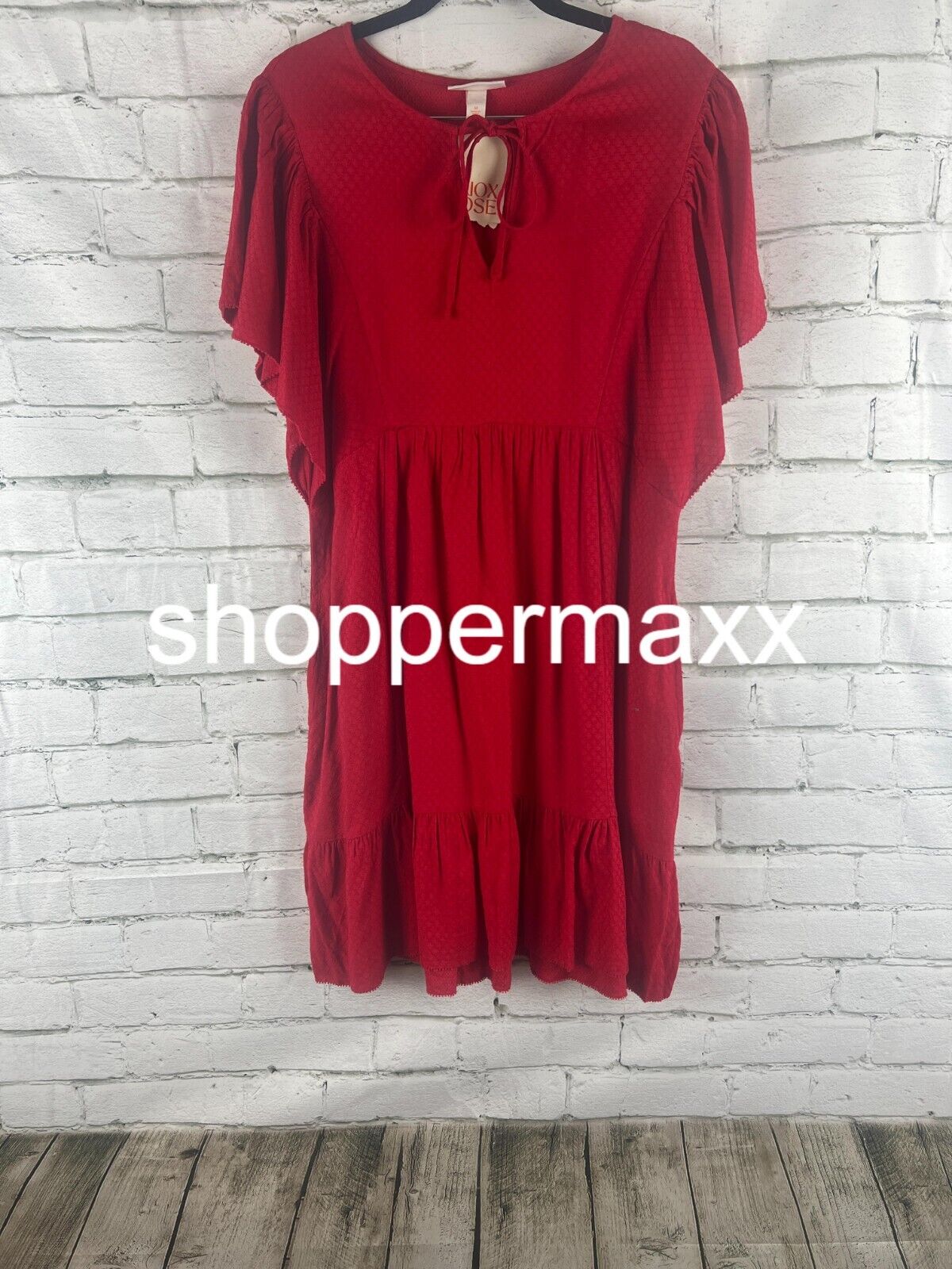 Women's Ruffle Short Sleeve A-Line Dress - Knox Rose, Red, Medium
