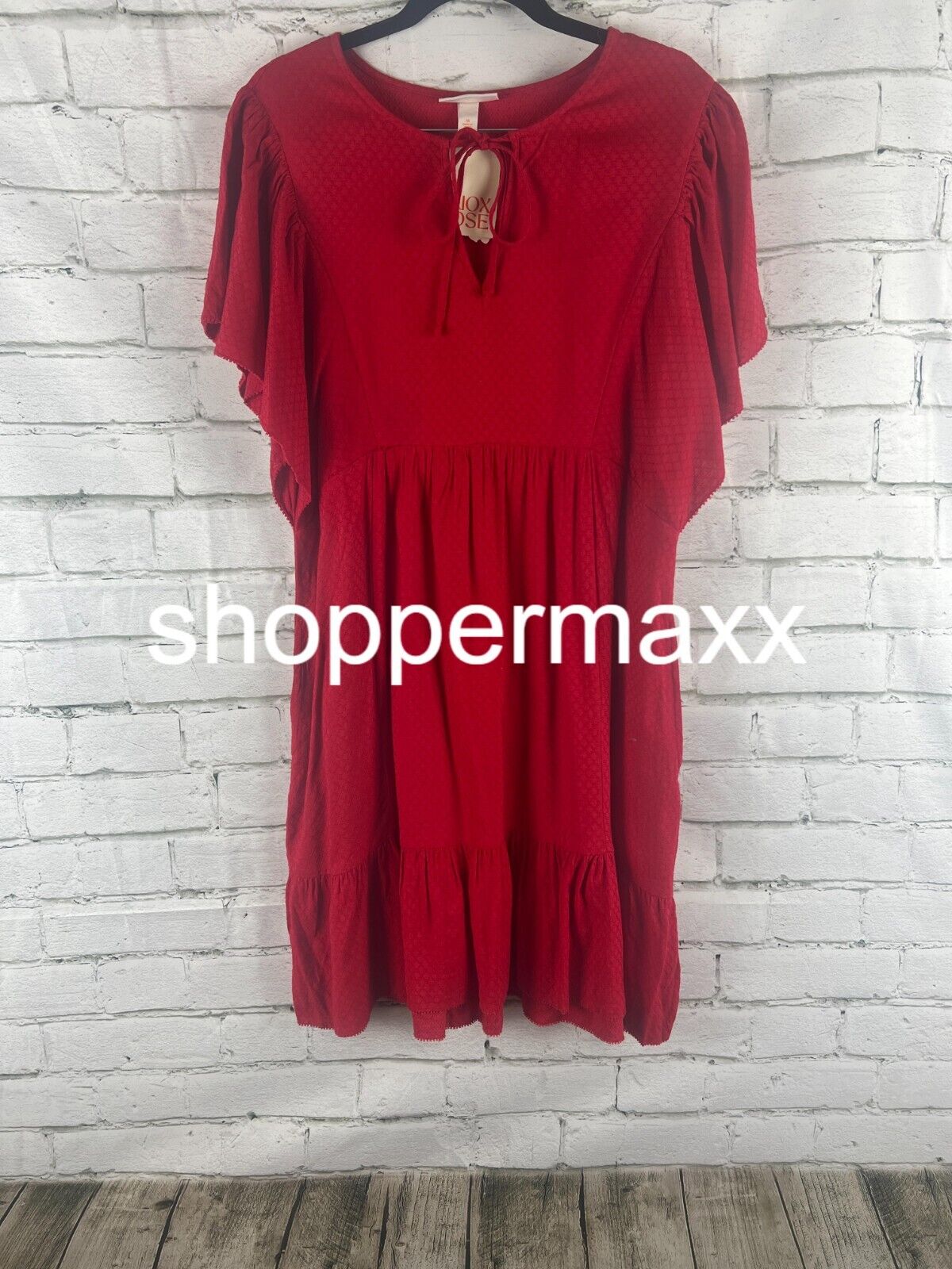 Women's Ruffle Short Sleeve A-Line Dress - Knox Rose, Red, Medium