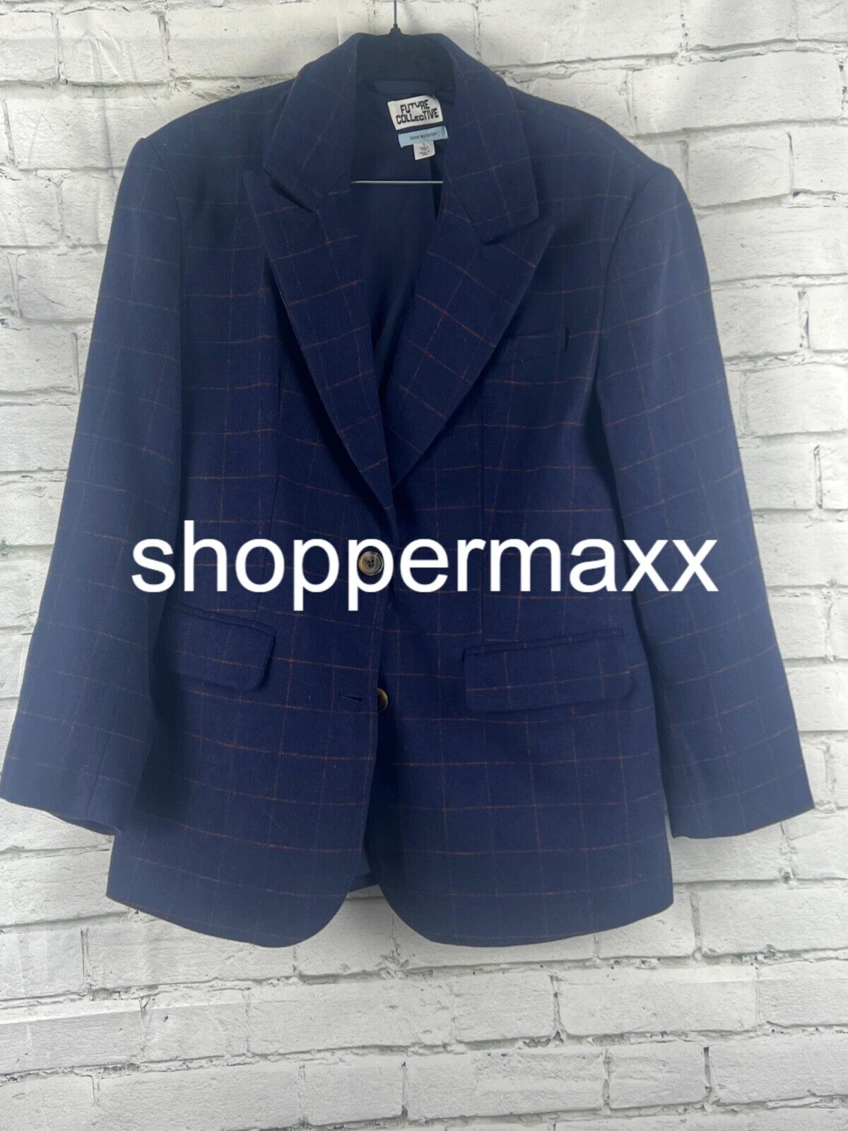 Women's Long Sleeve Prep Check Blazer - Future Collective, Navy Blue, Large
