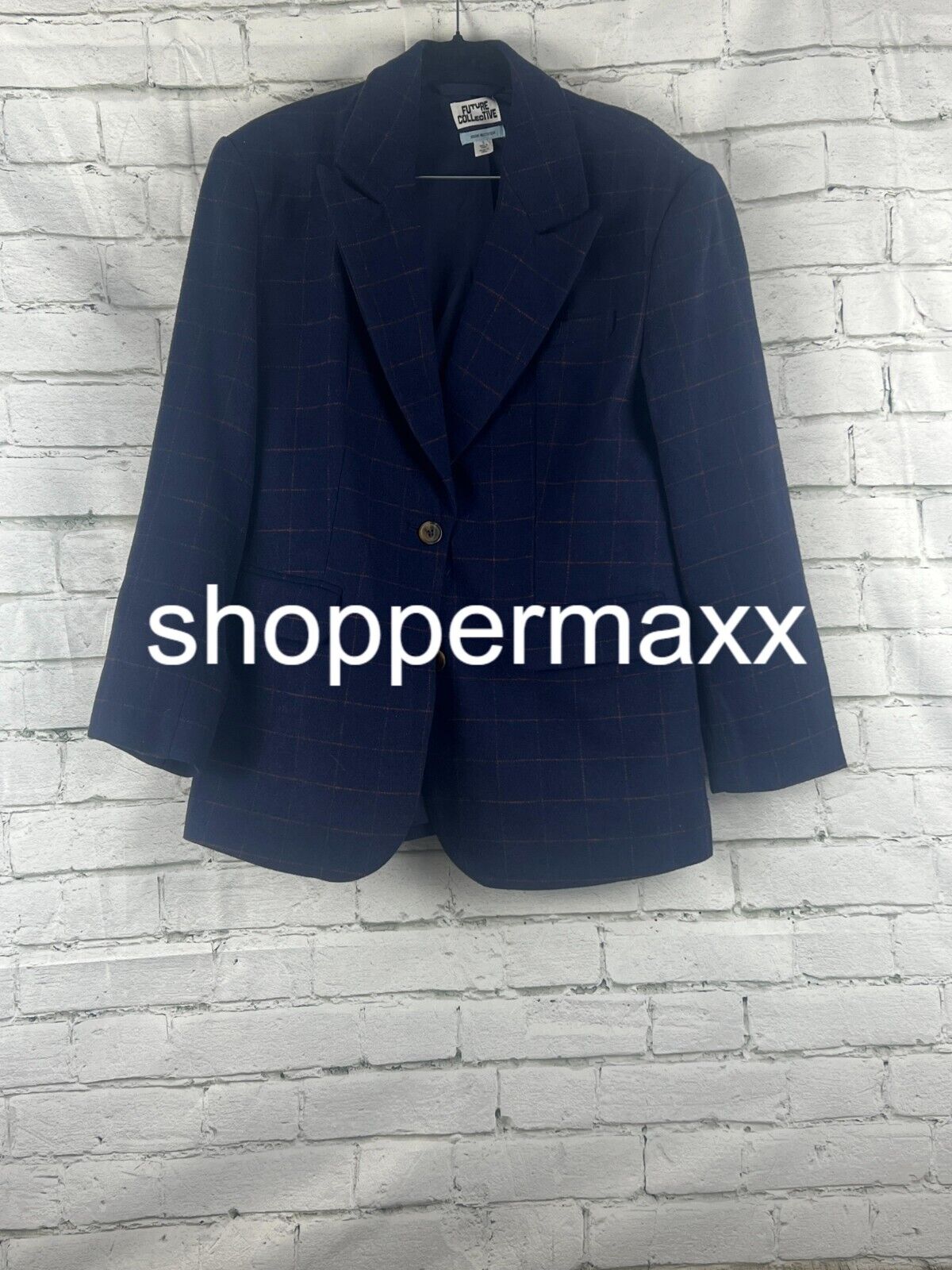 Women's Long Sleeve Prep Check Blazer - Future Collective, Navy Blue, Large