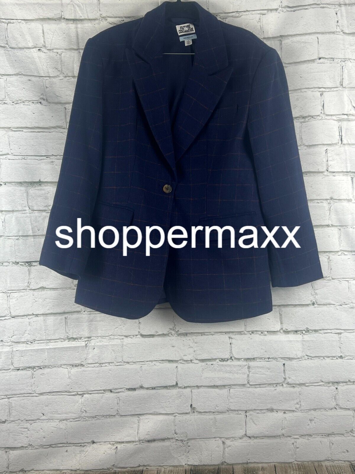 Women's Long Sleeve Prep Check Blazer - Future Collective, Navy Blue, Large