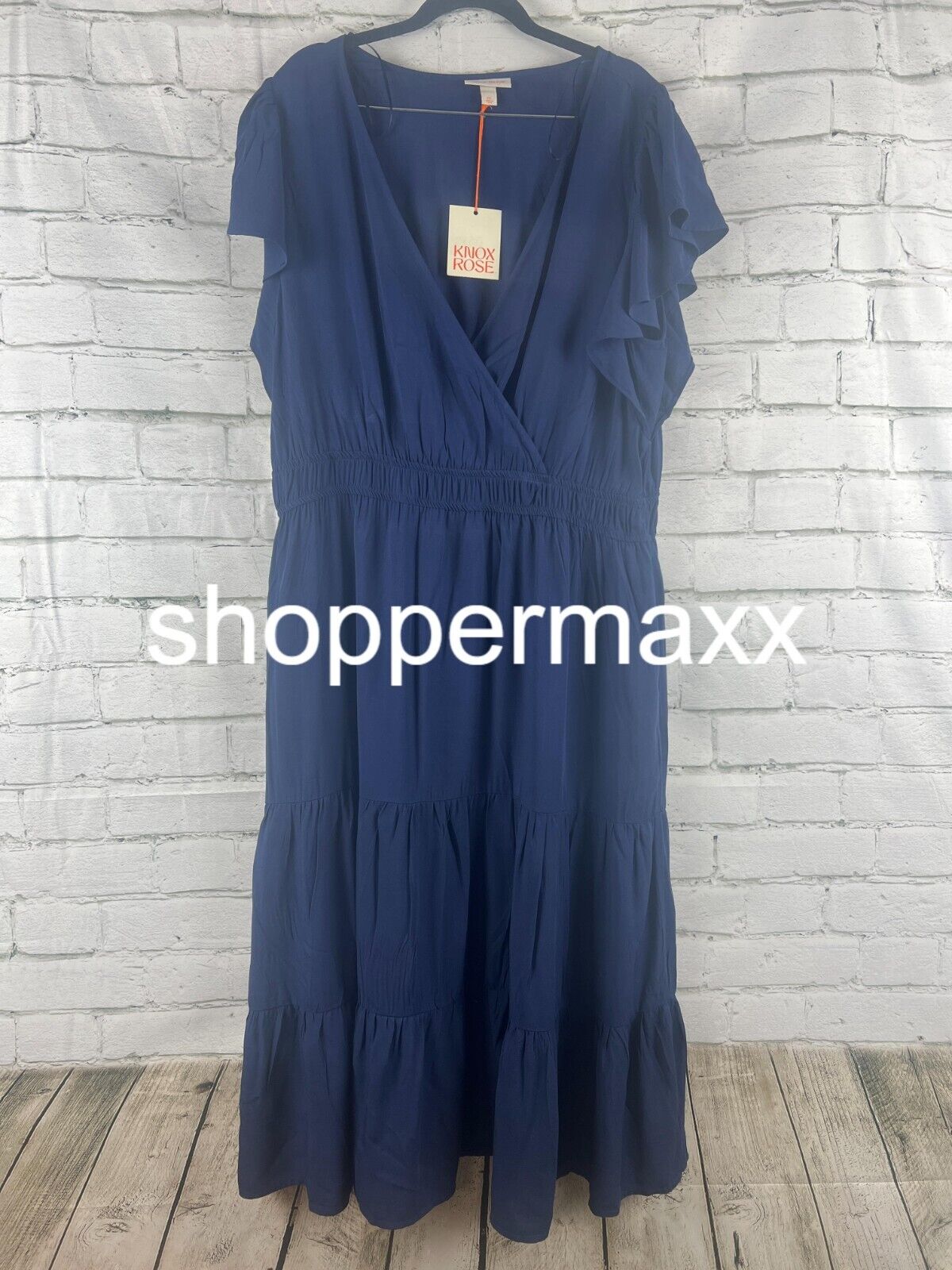 Women's Flutter Short Sleeve Tiered A-Line Dress - Knox Rose, Blue, XXL