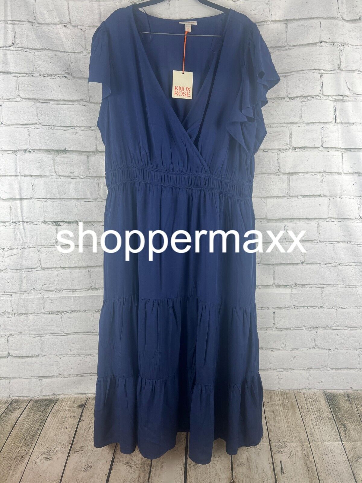 Women's Flutter Short Sleeve Tiered A-Line Dress - Knox Rose, Blue, XXL