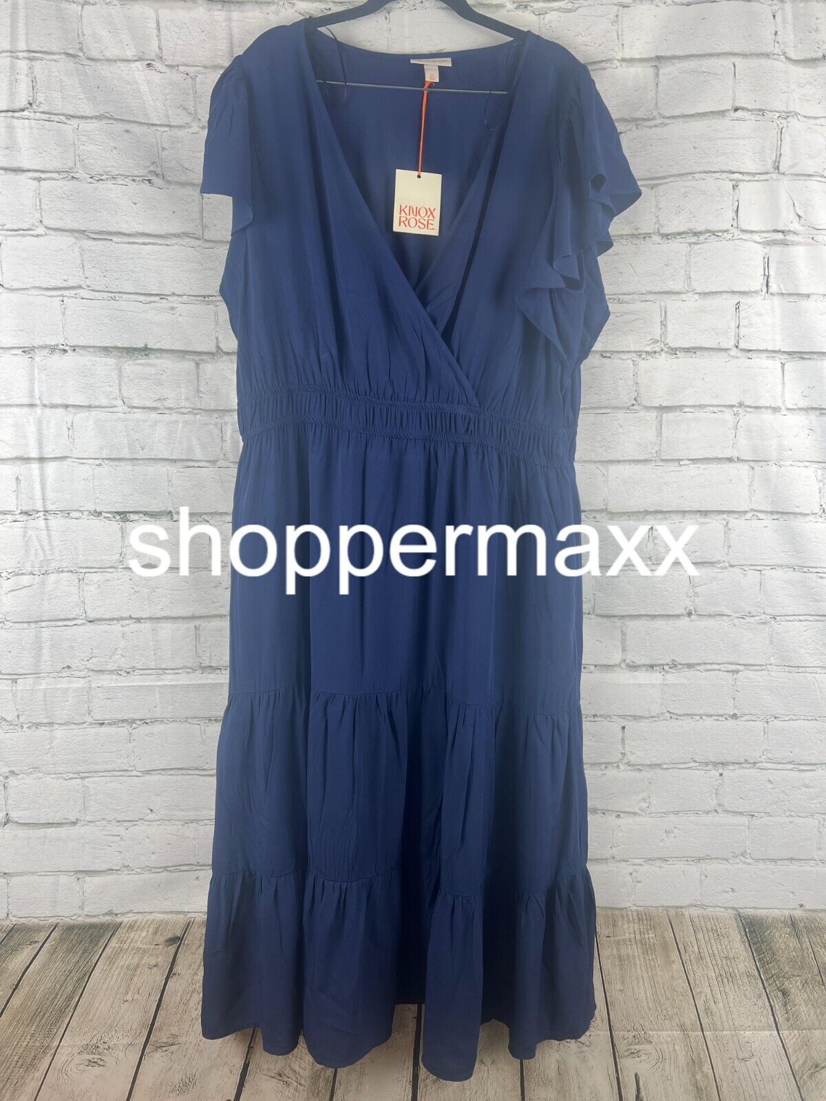 Women's Flutter Short Sleeve Tiered A-Line Dress - Knox Rose, Blue, XXL