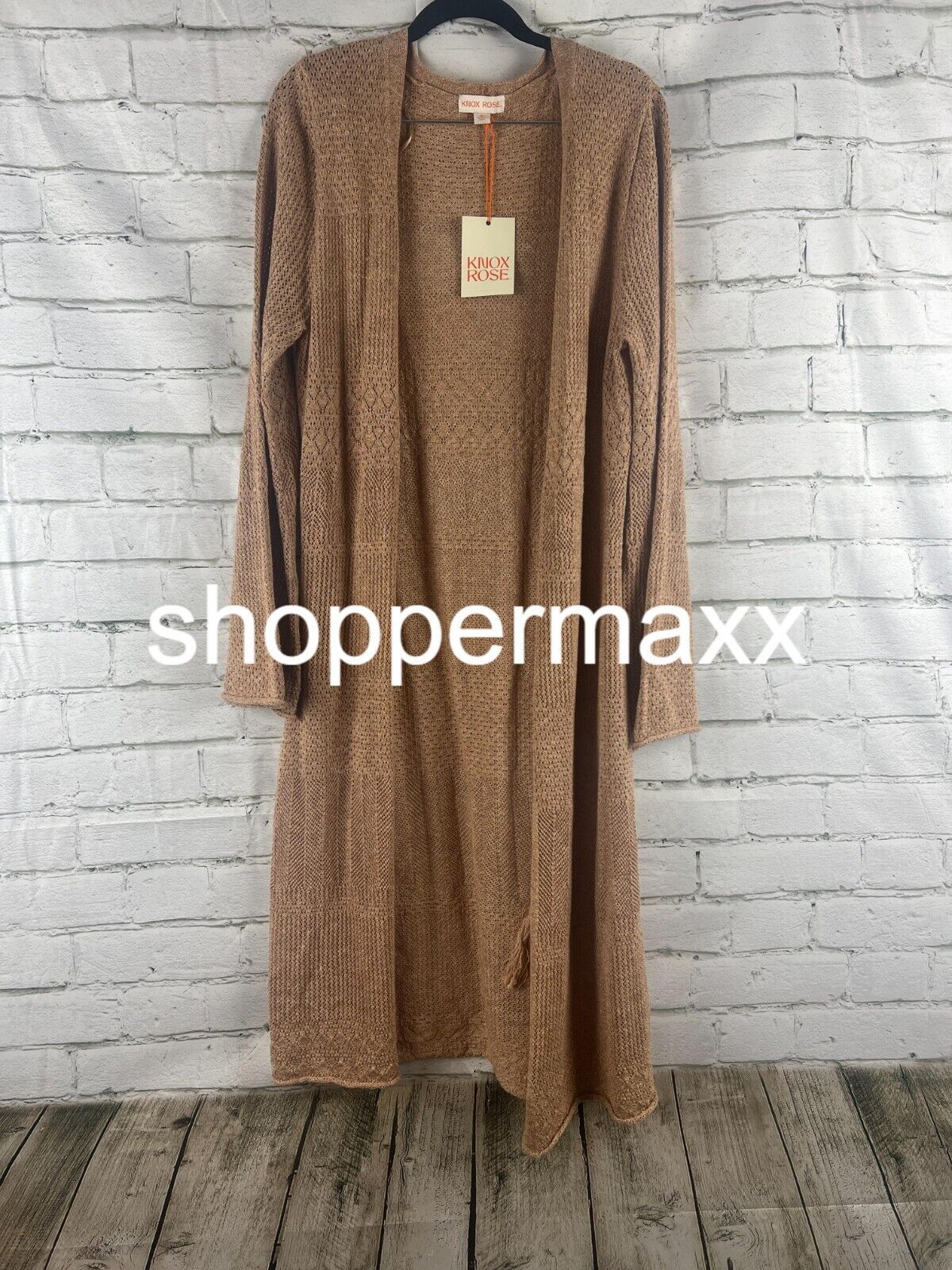 Women's Pointelle Duster Cardigan - Knox Rose, Tan, Medium