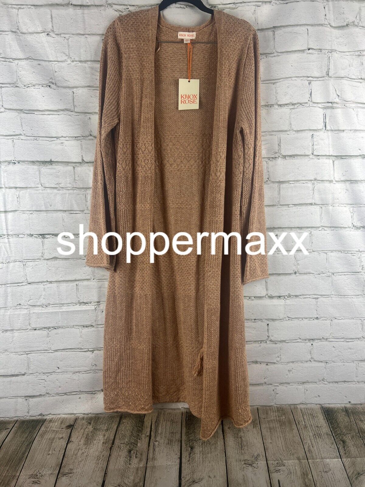 Women's Pointelle Duster Cardigan - Knox Rose, Tan, Medium