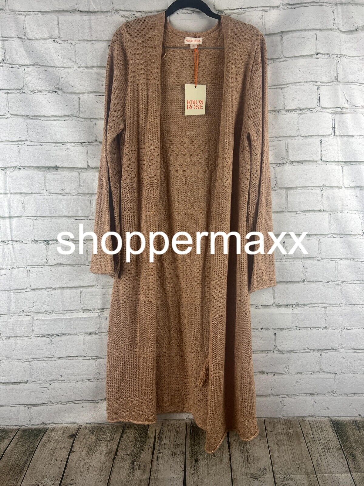 Women's Pointelle Duster Cardigan - Knox Rose, Tan, Medium