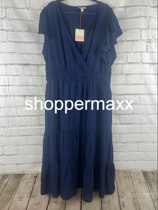 Women's Flutter Short Sleeve Tiered A-Line Dress - Knox Rose, Blue, XXL