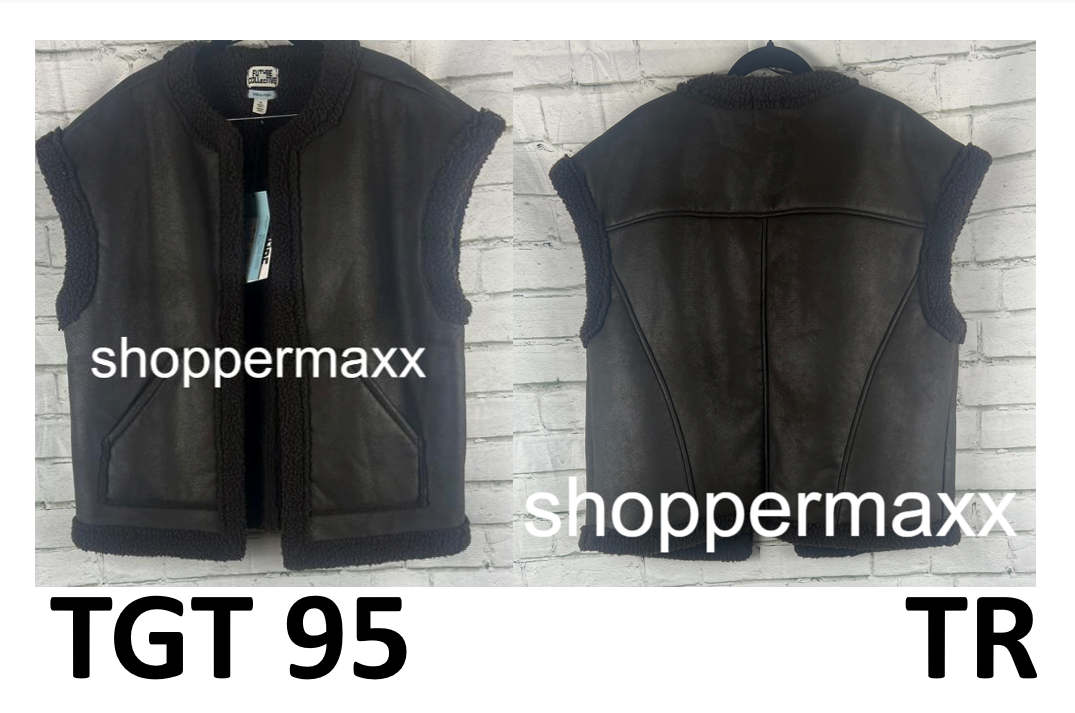 Women' Faux Shearling Lined Leather Vest- Future Collective with Reese, Brown, M