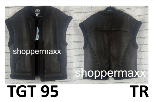 Women' Faux Shearling Lined Leather Vest- Future Collective with Reese, Brown, M