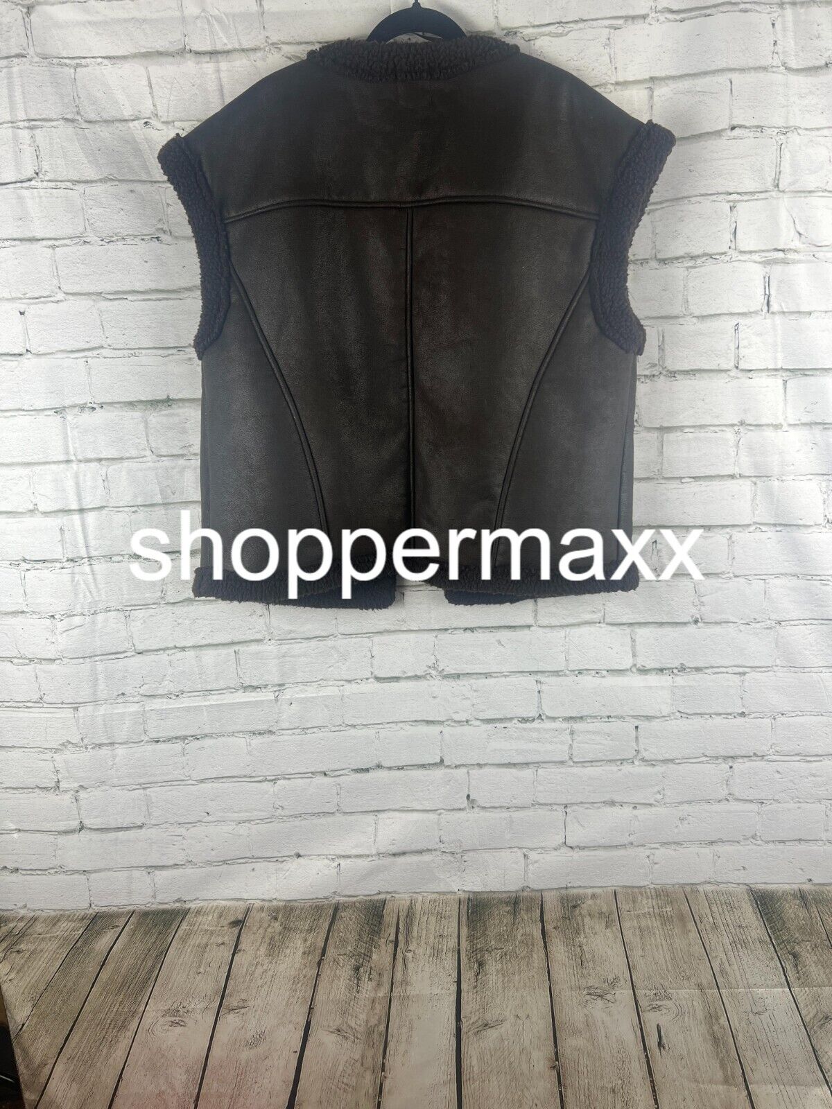 Women' Faux Shearling Lined Leather Vest- Future Collective with Reese, Brown, M