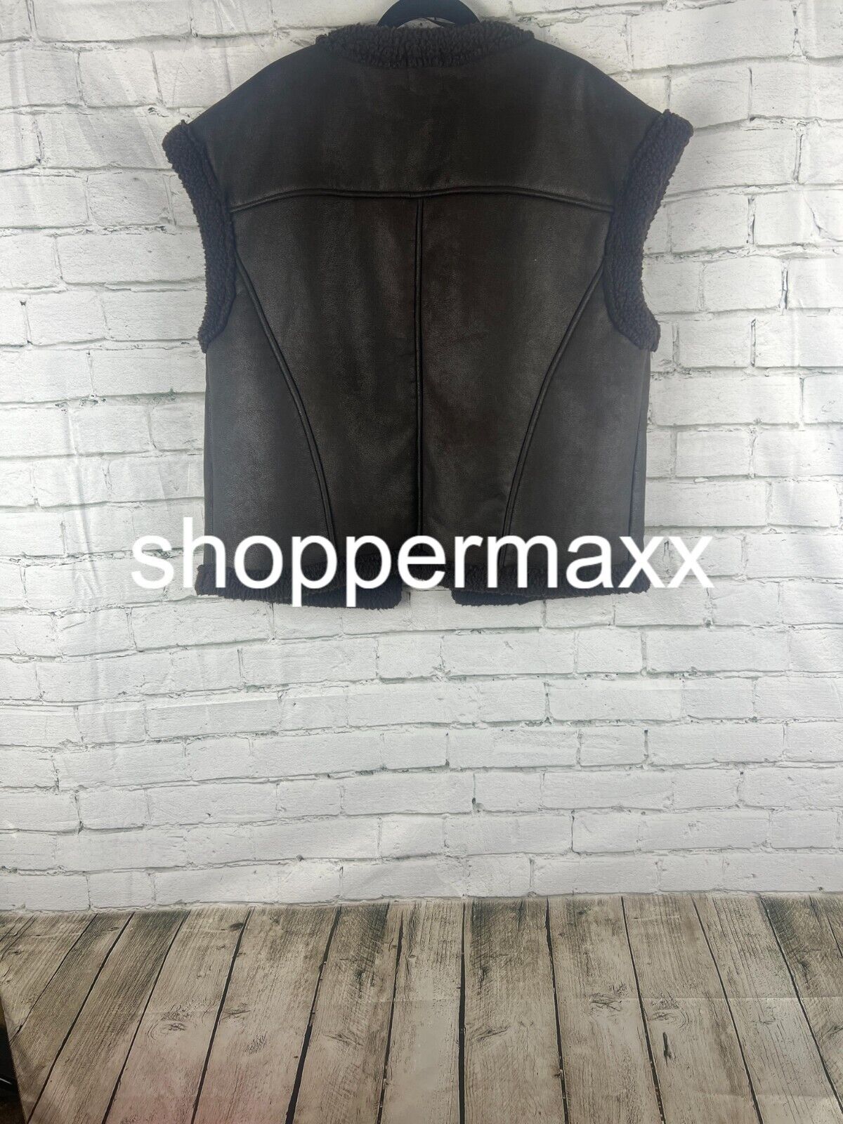 Women' Faux Shearling Lined Leather Vest- Future Collective with Reese, Brown, M
