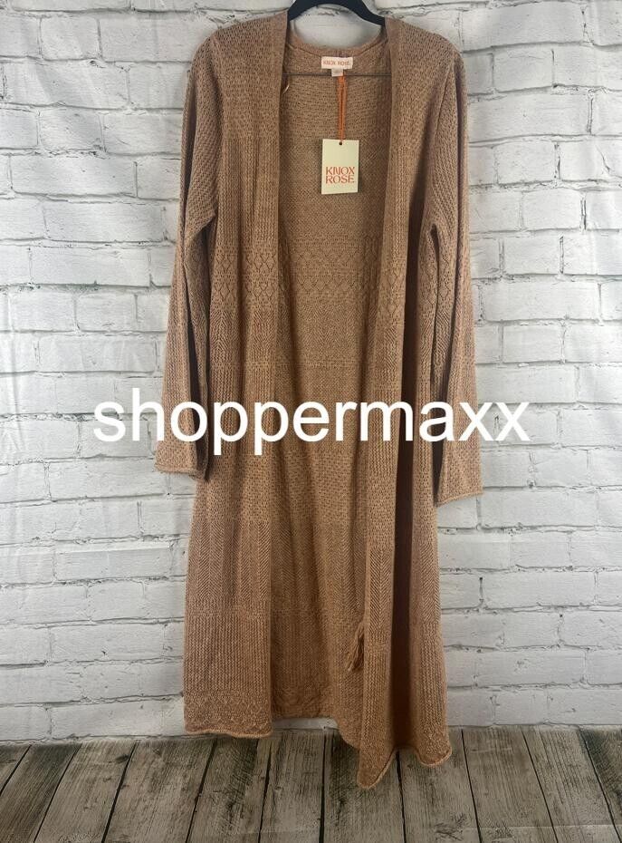Women's Pointelle Duster Cardigan - Knox Rose, Tan, Medium
