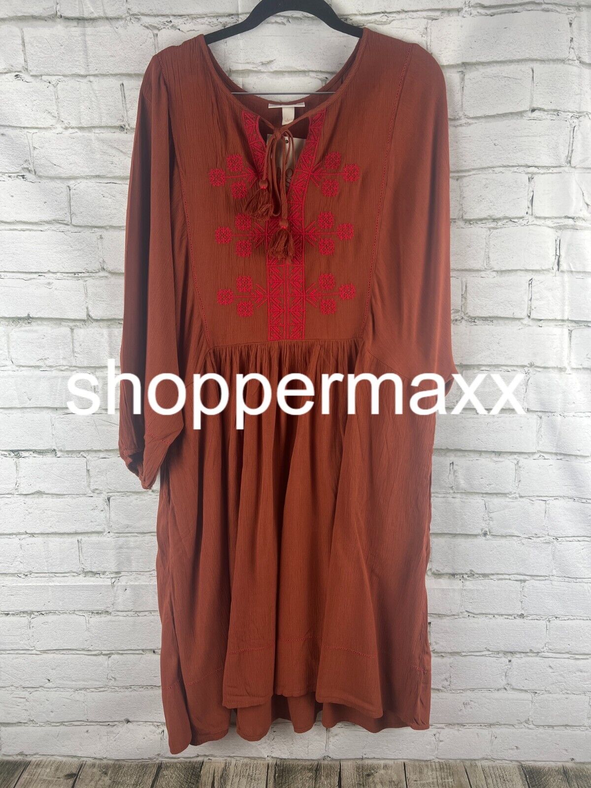 Women's Bishop 3/4 Sleeve A-Line Dress - Knox Rose, Brown, Large