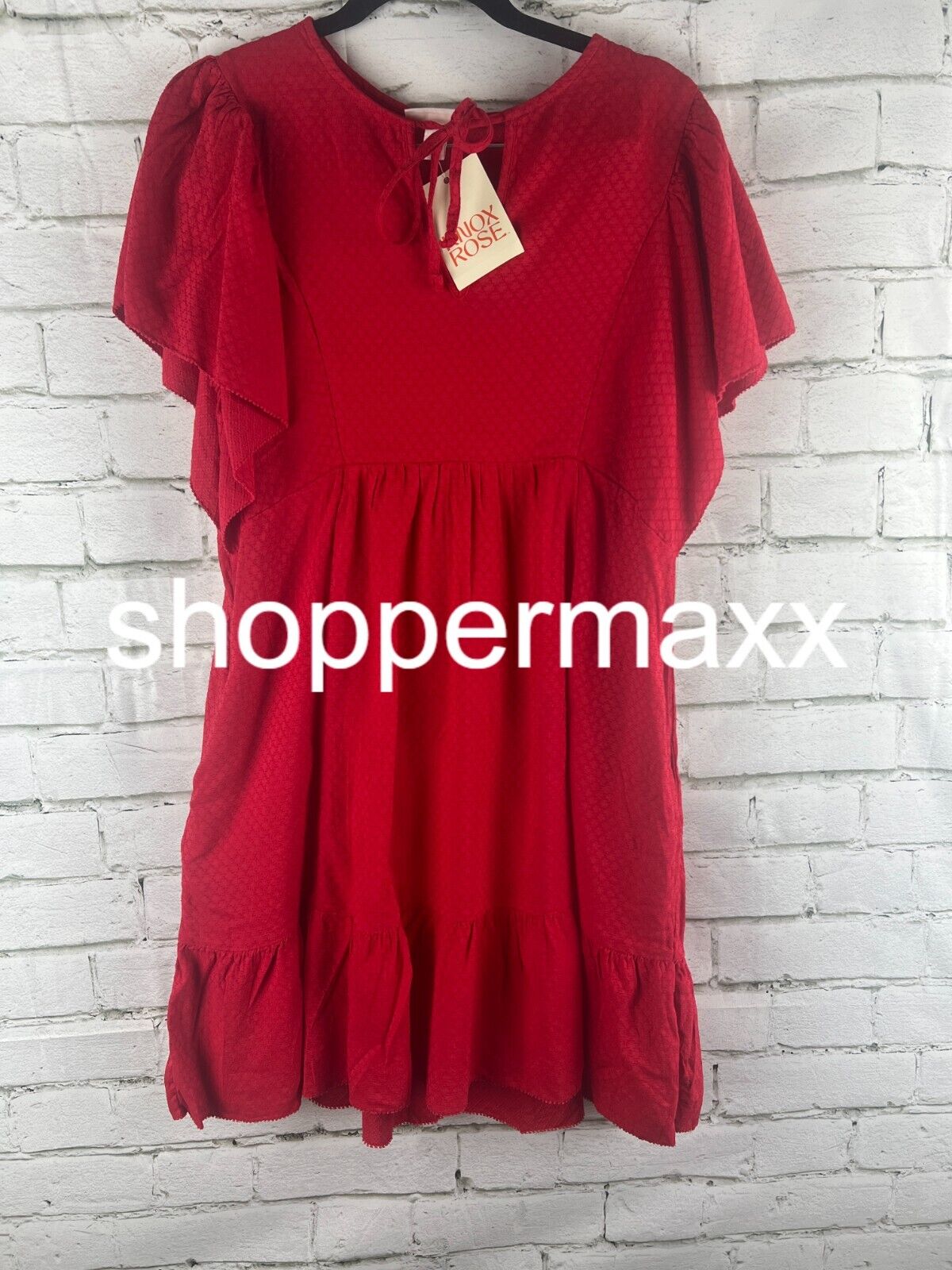 Women's Ruffle Short Sleeve A-Line Dress - Knox Rose, Red, S