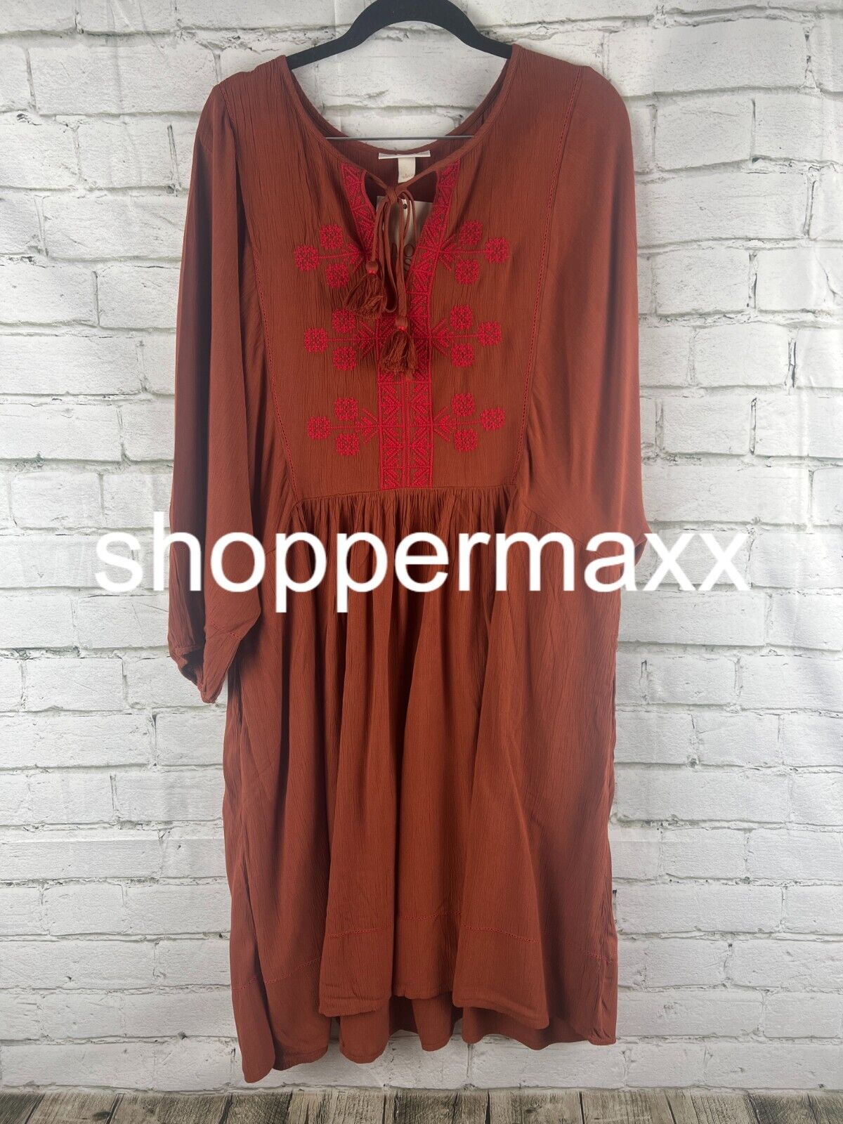 Women's Bishop 3/4 Sleeve A-Line Dress - Knox Rose, Brown, Large