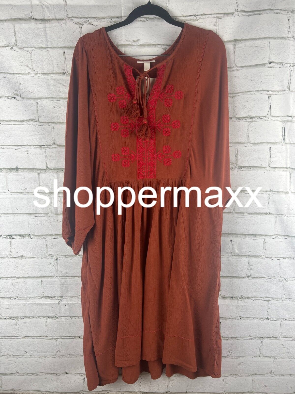 Women's Bishop 3/4 Sleeve A-Line Dress - Knox Rose, Brown, Large