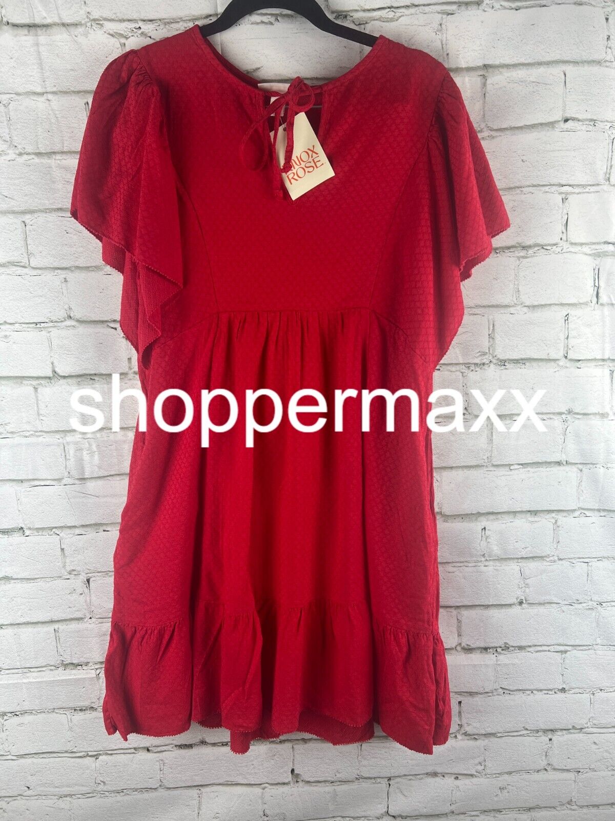 Women's Ruffle Short Sleeve A-Line Dress - Knox Rose, Red, S