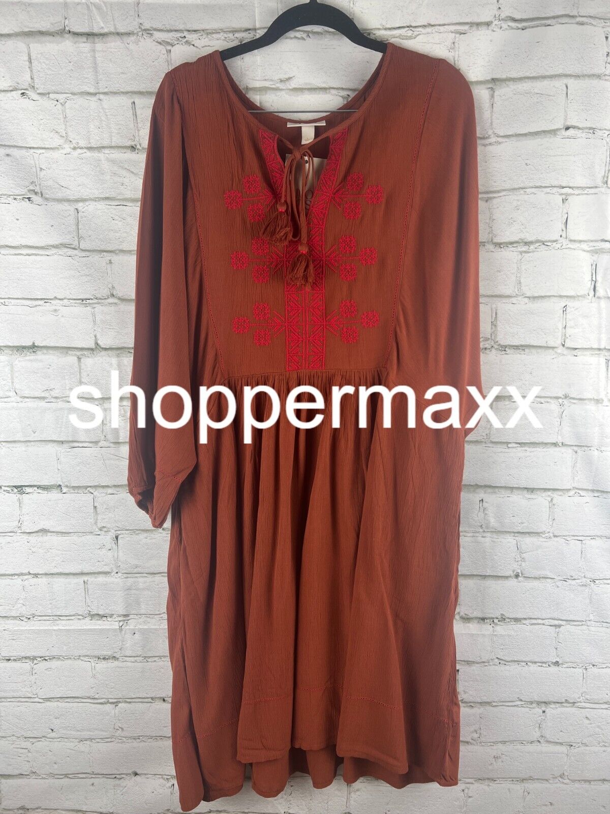 Women's Bishop 3/4 Sleeve A-Line Dress - Knox Rose, Brown, Large