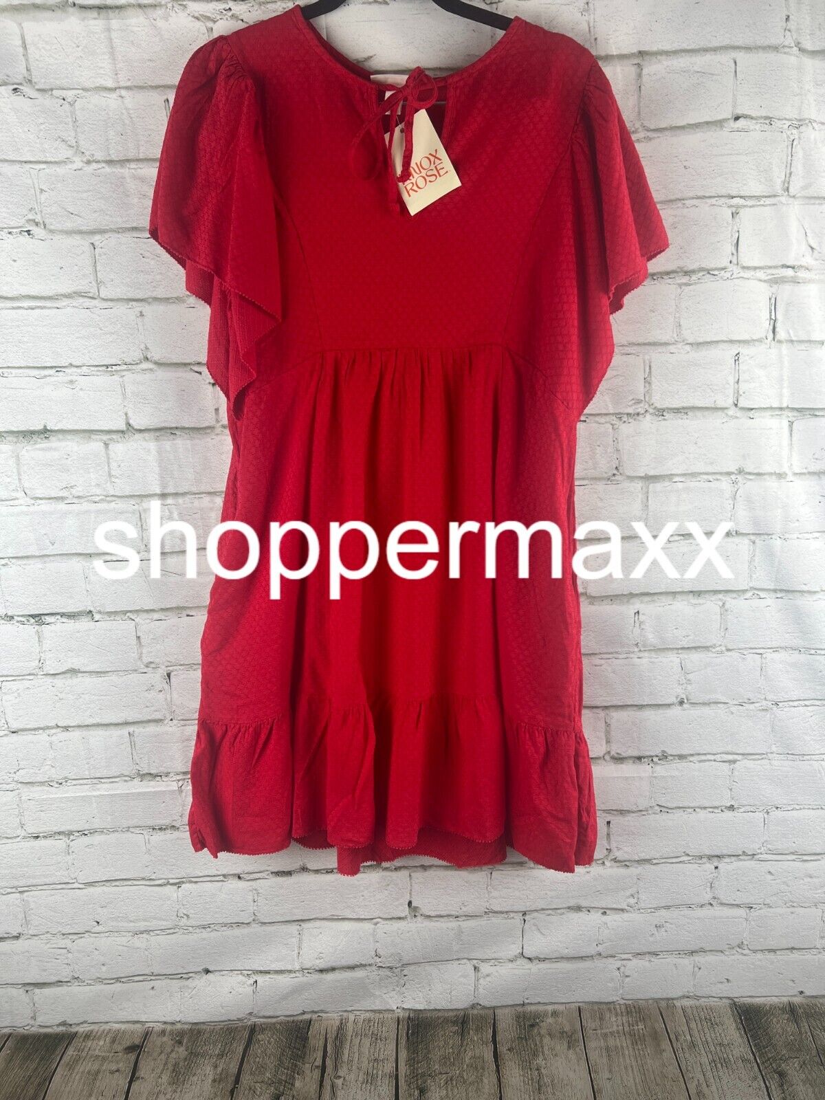 Women's Ruffle Short Sleeve A-Line Dress - Knox Rose, Red, S