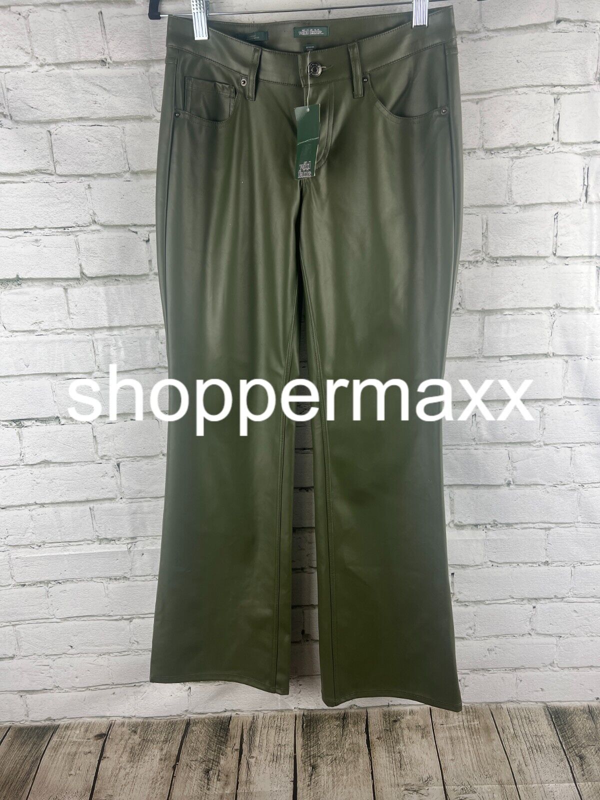 Women's Low-Rise Faux Leather Flare Pants - Wild Fable, Olive Green, 2