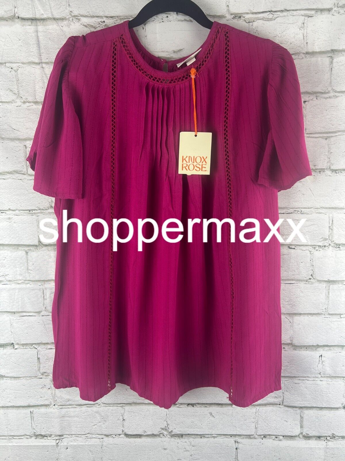 Women's Flutter Sleeve Eyelet Embroidered Top - Knox Rose, Magenta, Small