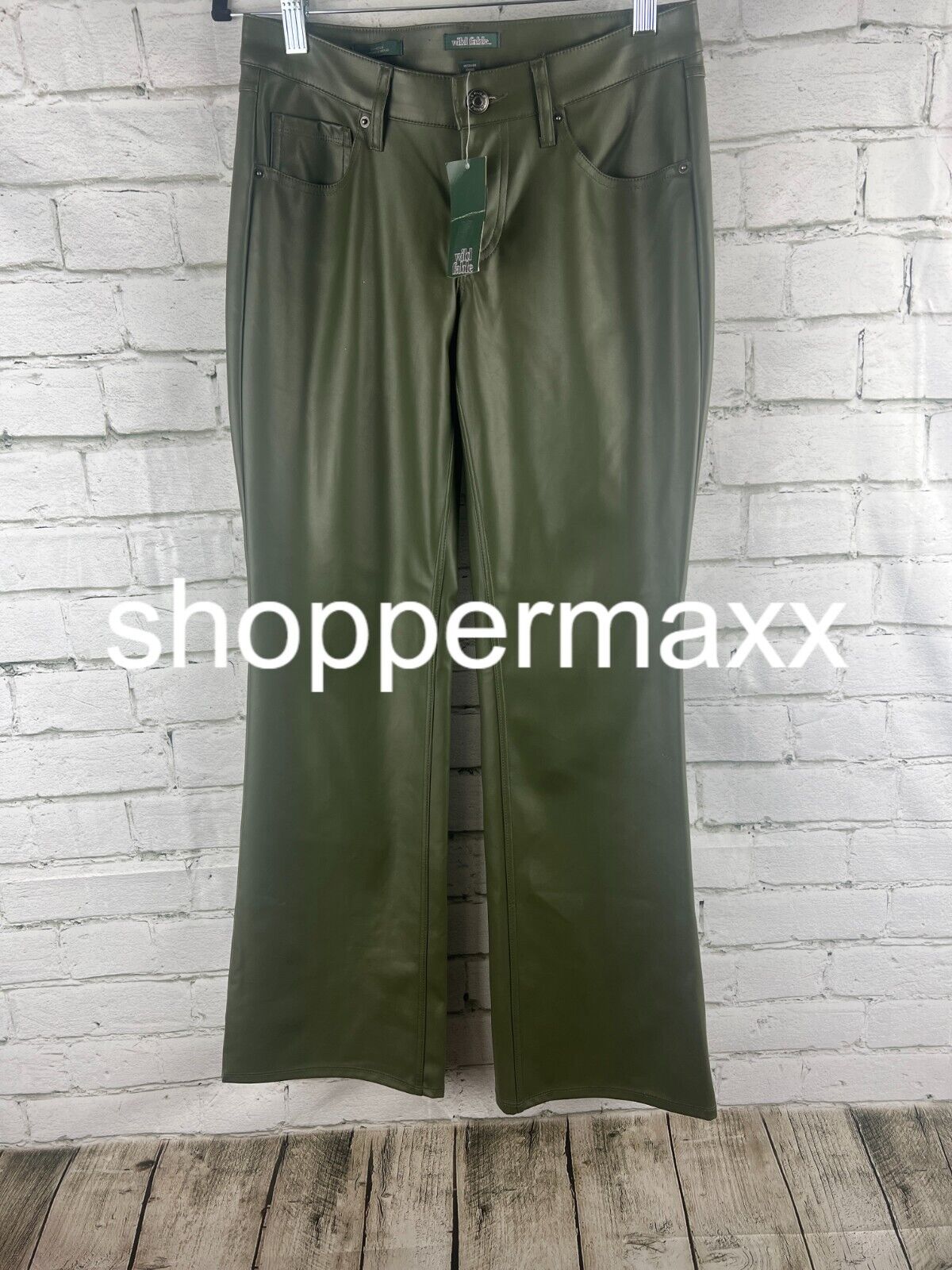 Women's Low-Rise Faux Leather Flare Pants - Wild Fable, Olive Green, 2