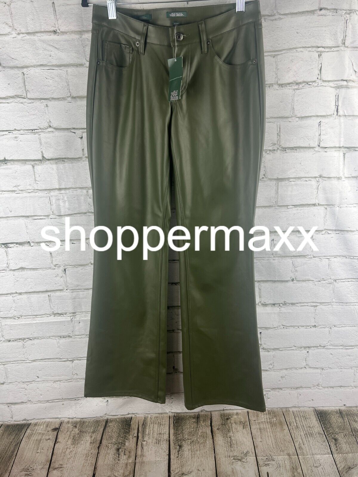 Women's Low-Rise Faux Leather Flare Pants - Wild Fable, Olive Green, 2