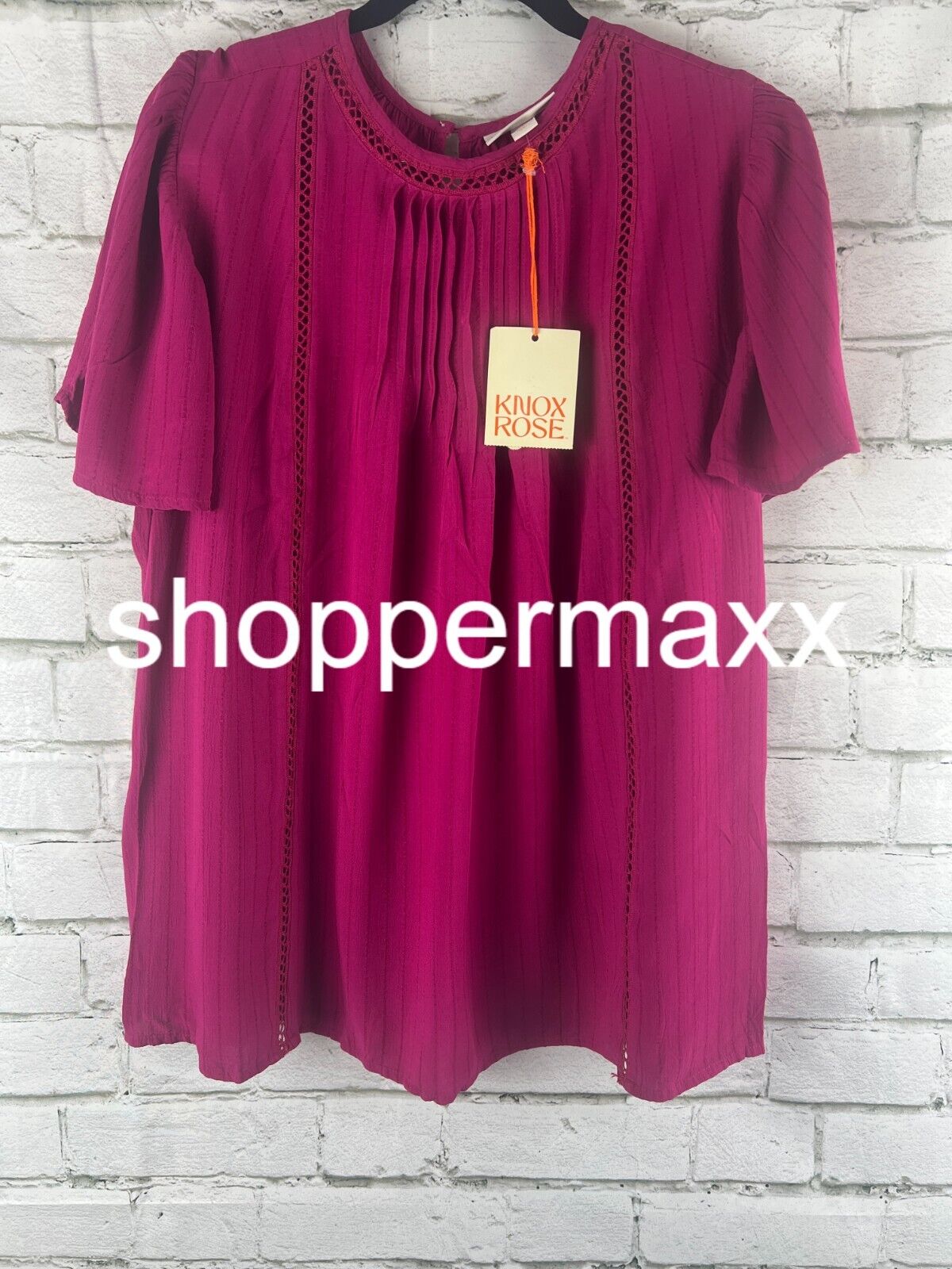 Women's Flutter Sleeve Eyelet Embroidered Top - Knox Rose, Magenta, Small