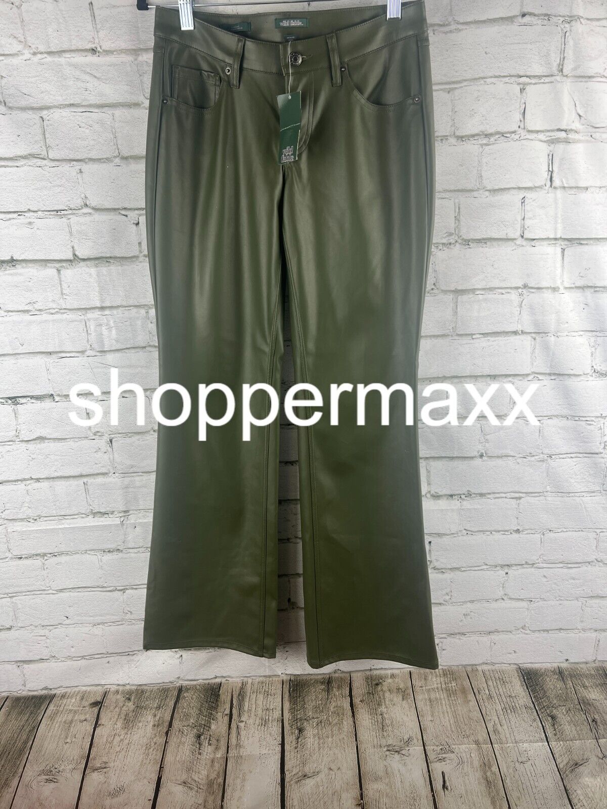 Women's Low-Rise Faux Leather Flare Pants - Wild Fable, Olive Green, 2