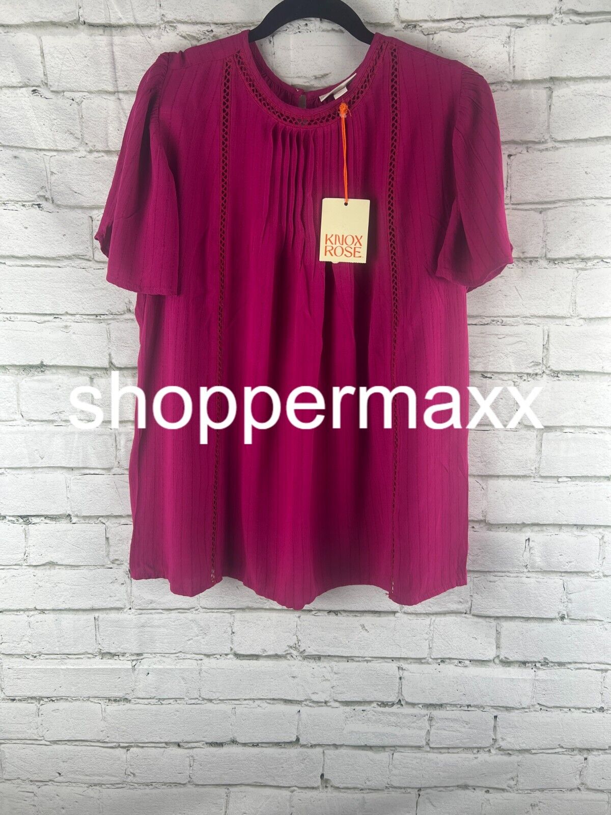 Women's Flutter Sleeve Eyelet Embroidered Top - Knox Rose, Magenta, Small