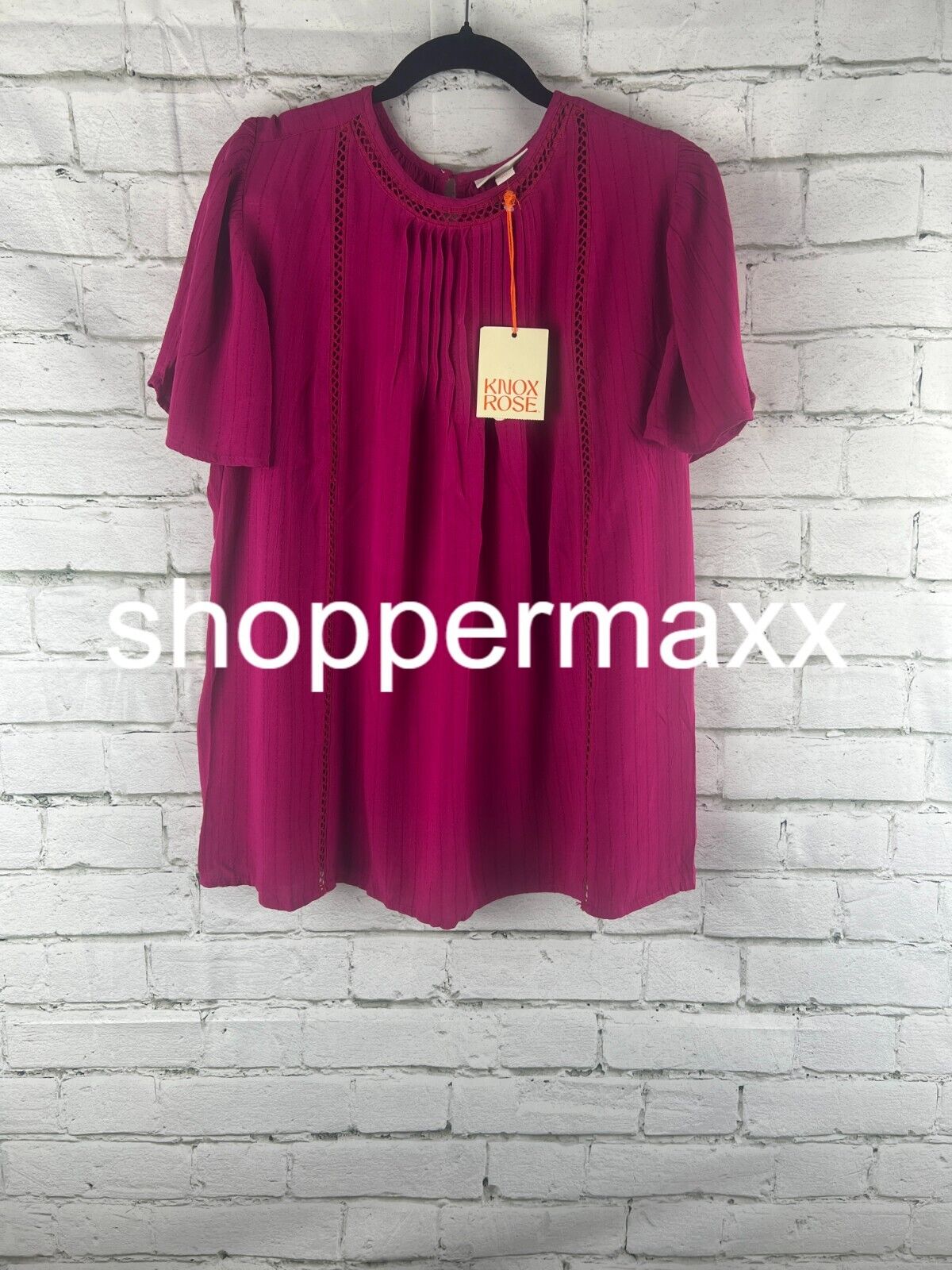 Women's Flutter Sleeve Eyelet Embroidered Top - Knox Rose, Magenta, Small