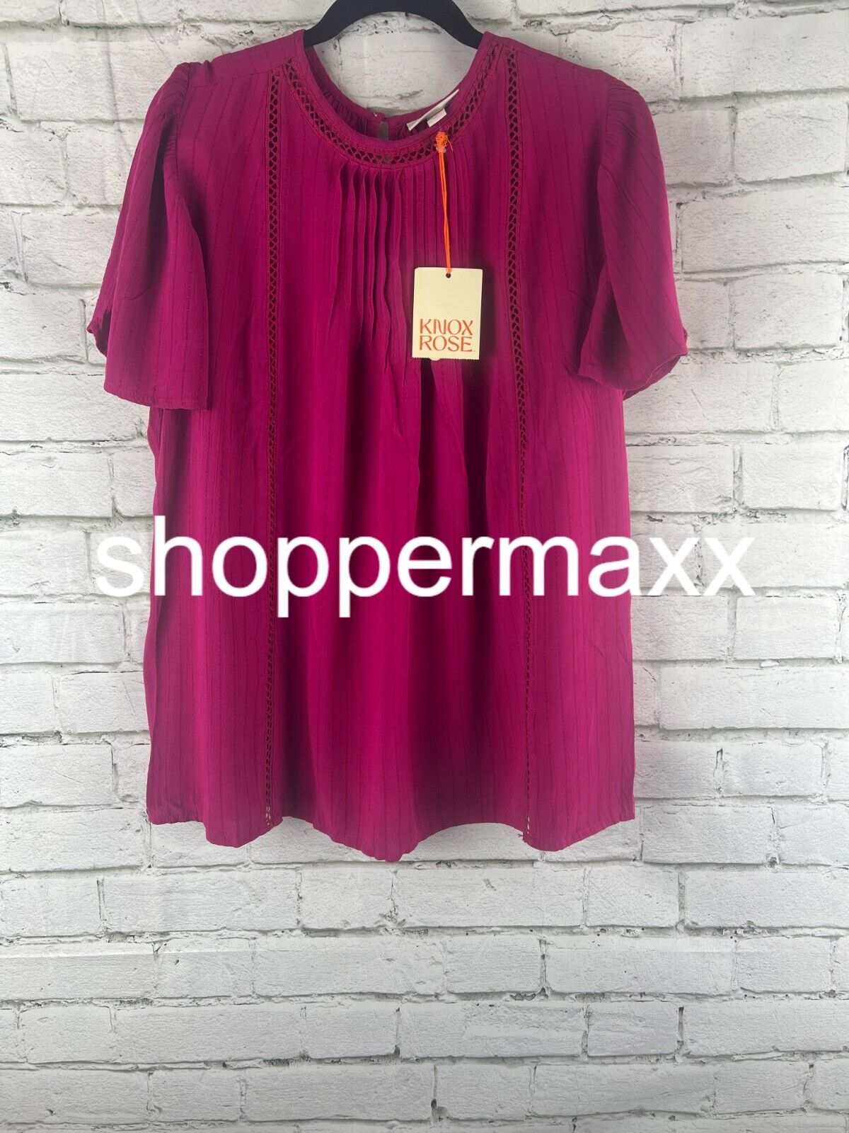 Women's Flutter Sleeve Eyelet Embroidered Top - Knox Rose, Magenta, Small