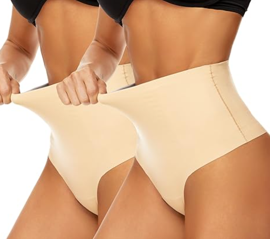 Wizshapor Women Tummy Control Thong Shaper Panty High Waist Shapewear, Beige, S