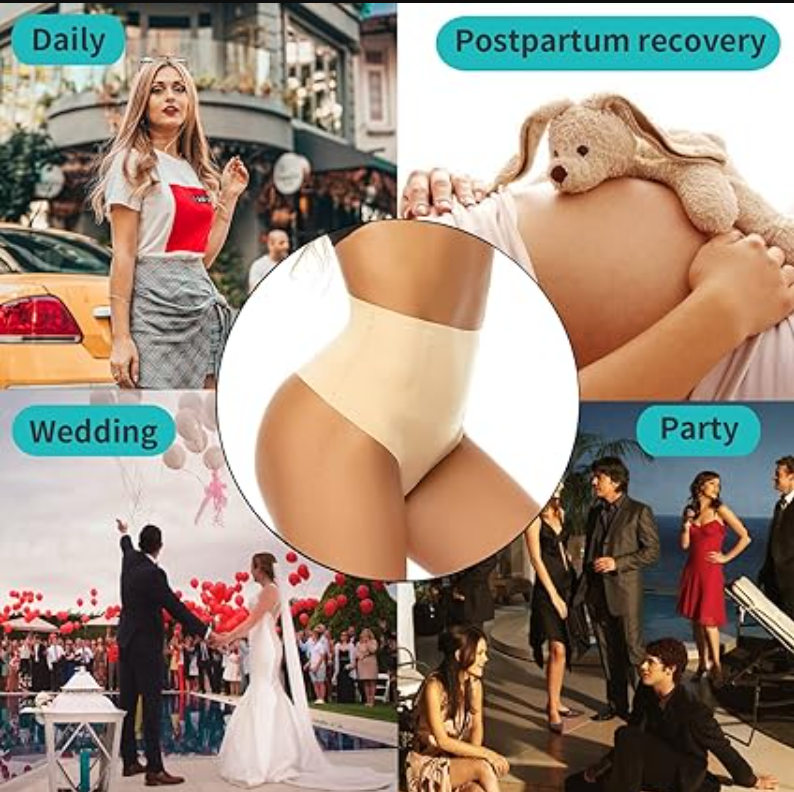 Wizshapor Women Tummy Control Thong Shaper Panty High Waist Shapewear, Beige, S