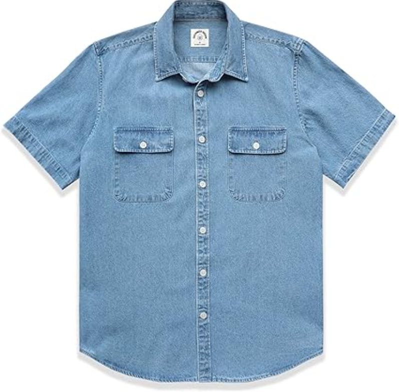 Dubinik Men' Short Sleeve Button Down Shirts Denim Short Sleeve Shirt Men, Small