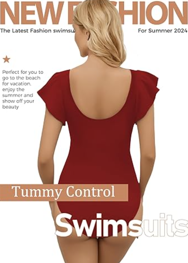 Women's One Piece Swimsuits Tummy Control Bathing Suits Deep V Lace Neckline, L