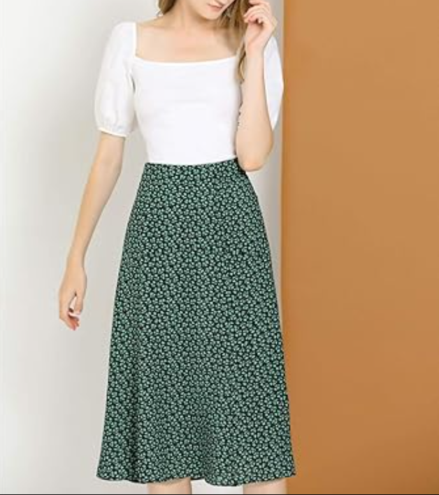 Allegra K Women's Floral Midi Skirt Peasant Elastic Waist A-Line Ditsy Skirts, M