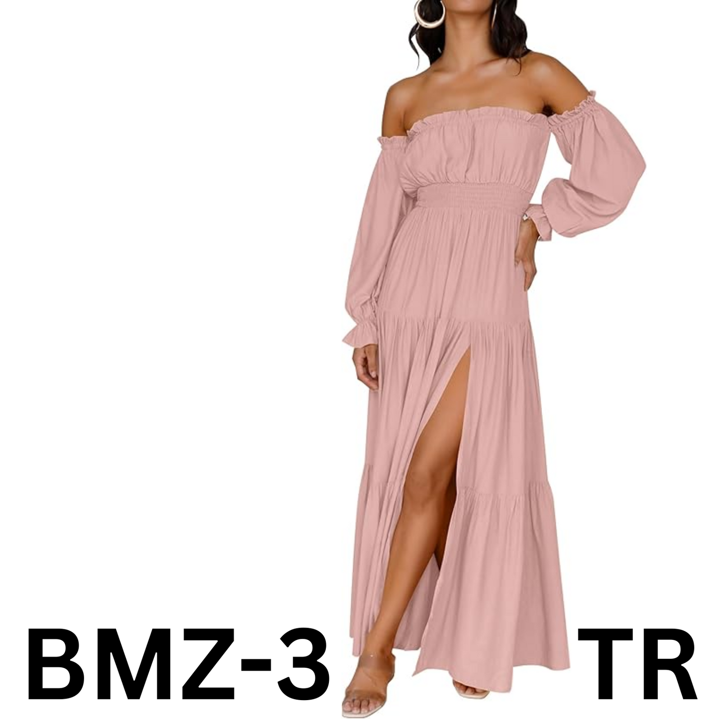 ZESICA Women's Boho Sexy Off Shoulder Long Sleeve Smocked High Waist Dress, XL