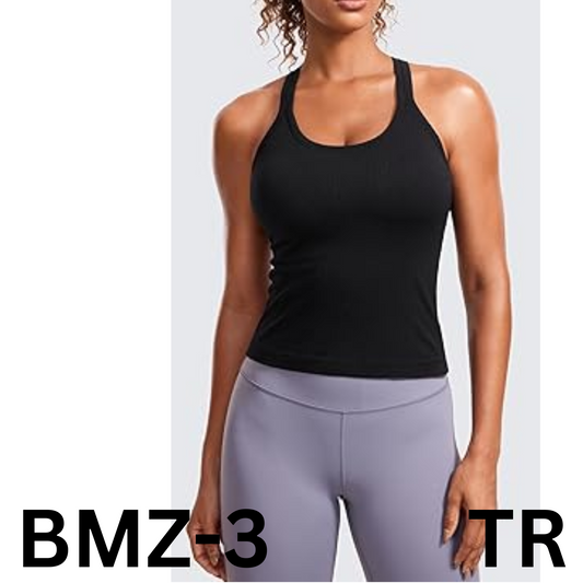 CRZ YOGA Seamless Ribbed Women Tank Top Racerback Camisoles with Built in Bra, S