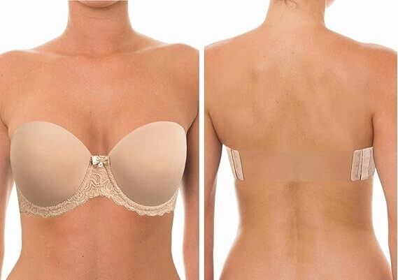 YANDW Strapless Lightly Padded Full Figured Coverage Bra Clear Back Multiway 36D