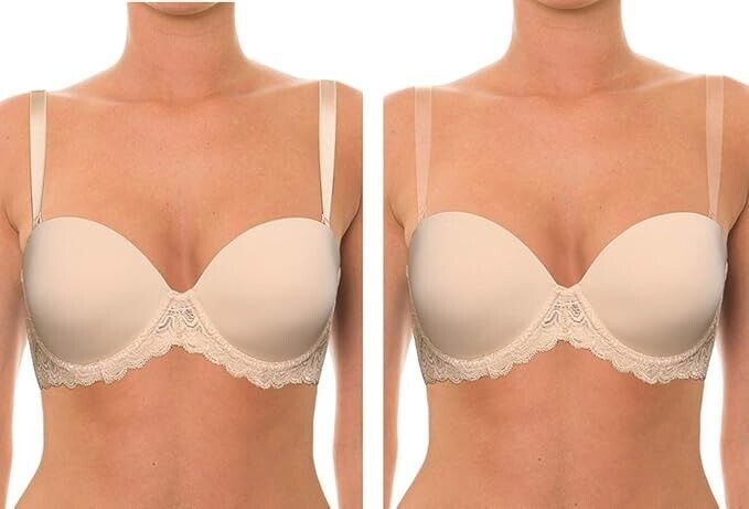 YANDW Strapless Lightly Padded Full Figured Coverage Bra Clear Back Multiway 36D