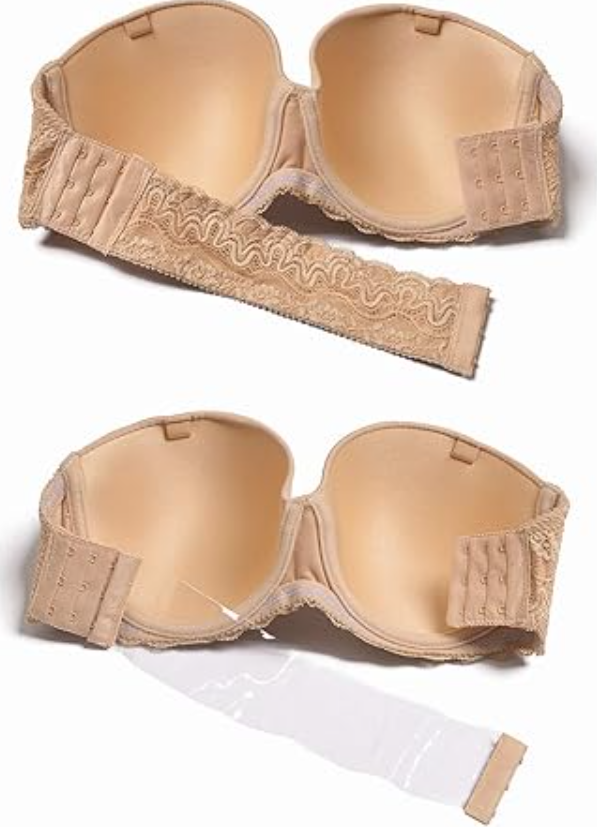 YANDW Strapless Lightly Padded Full Figured Coverage Bra Clear Back Multiway 36D