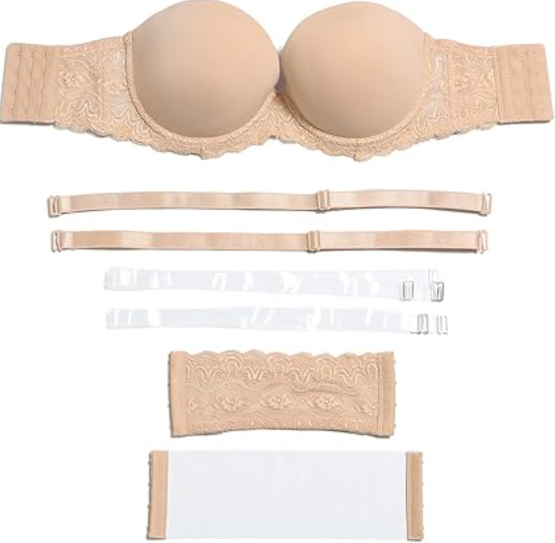 YANDW Strapless Lightly Padded Full Figured Coverage Bra Clear Back Multiway 36D