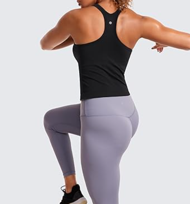 CRZ YOGA Seamless Ribbed Women Tank Top Racerback Camisoles with Built in Bra, S