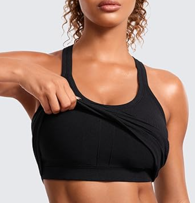 CRZ YOGA Seamless Ribbed Women Tank Top Racerback Camisoles with Built in Bra, S